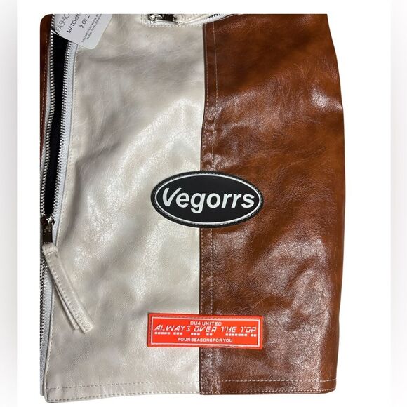 Faux Leather Brown and Black Patchwork Skirt Set - Picture 5 of 12